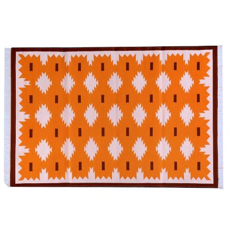 Handmade Orange Cotton Boho Dhurrie For Living Room